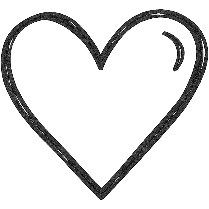 minimalist hand drawn black outline of a heart with a small highlight, white clean background emoji