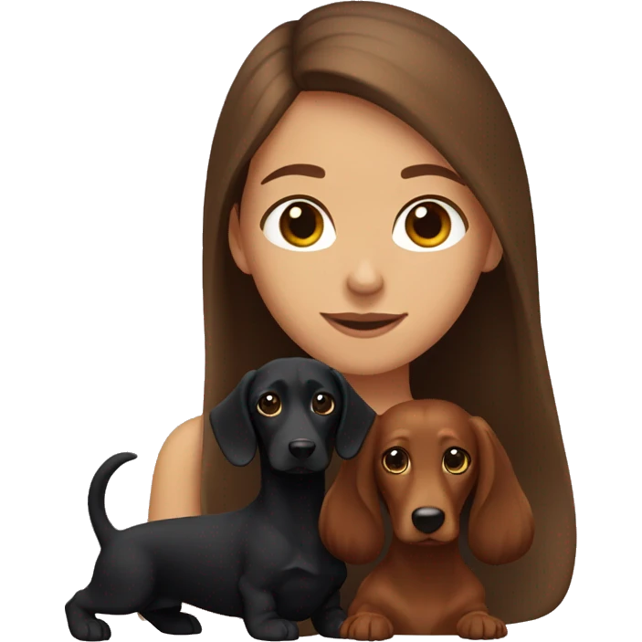 a brown-haired girl with a long-haired black dachshund emoji