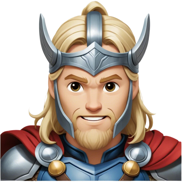 Cinematic Realistic Thor Portrait, head tilted playfully and inquisitively, showcasing his robust form and a warm, disarming smile. His expressive eyes and detailed armor are captured with lifelike clarity, as soft natural highlights reveal a side of the mighty god that is both approachable and full of mirth. emoji
