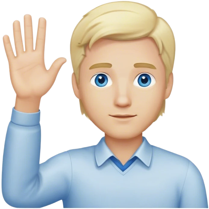 An Man with Blonde hair and blue eyes raising his hand emoji