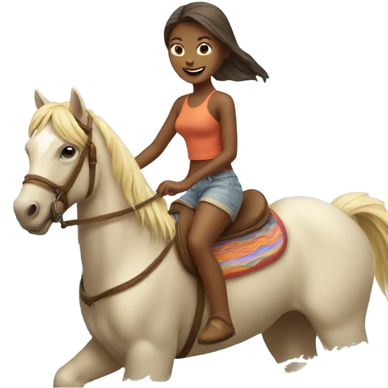 Girl riding horse with surfboard  emoji