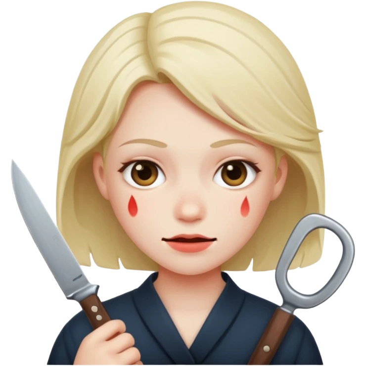 A blushing face with a knife emoji