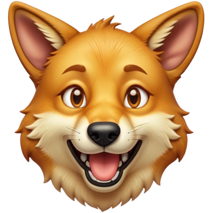 Cinematic Comical Dingo Portrait Emoji, Head tilted dramatically with an exaggeratedly amused expression, featuring a striking sandy fur with wide, expressive amber eyes full of playful disbelief, Simplified yet hilariously expressive features, highly detailed, glowing with a slightly sassy glow, high shine, dramatic yet playful, stylized with an air of cheeky outback mischief, bright and endearing, soft glowing outline, capturing the essence of a spirited and over‐the‐top dingo, so meme‐worthy it feels like it could bark its way into internet fame instantly! emoji