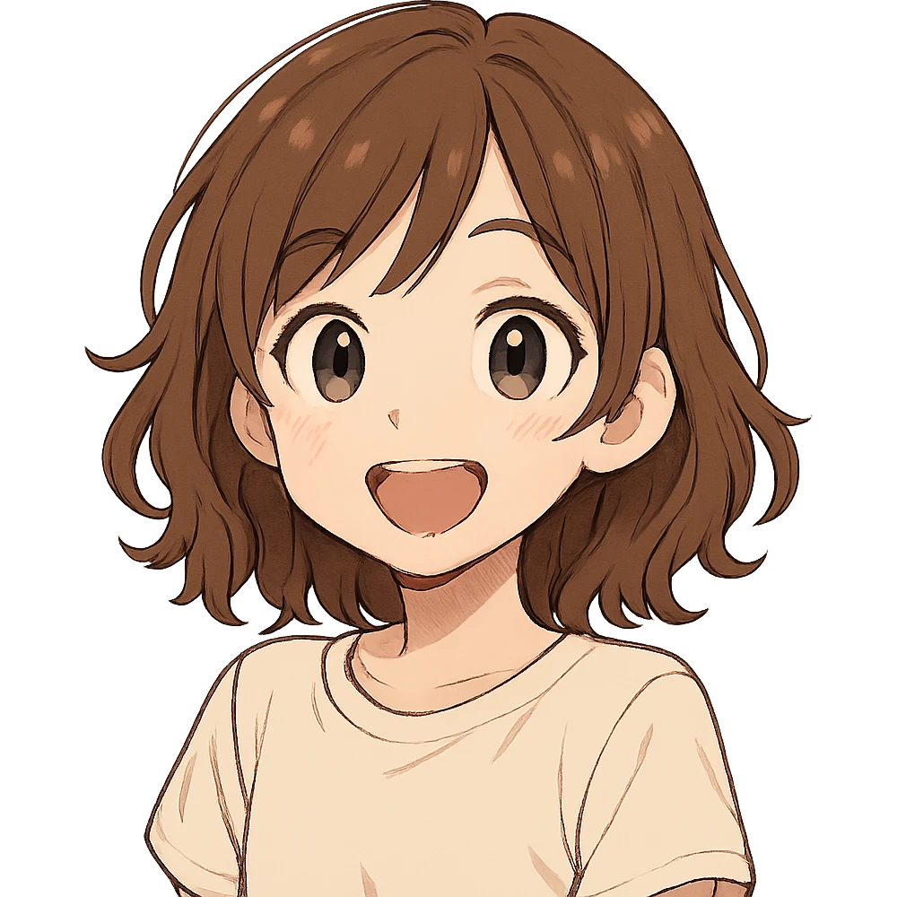 a girl with brown, slightly wavy hair, cute and expressive emoji