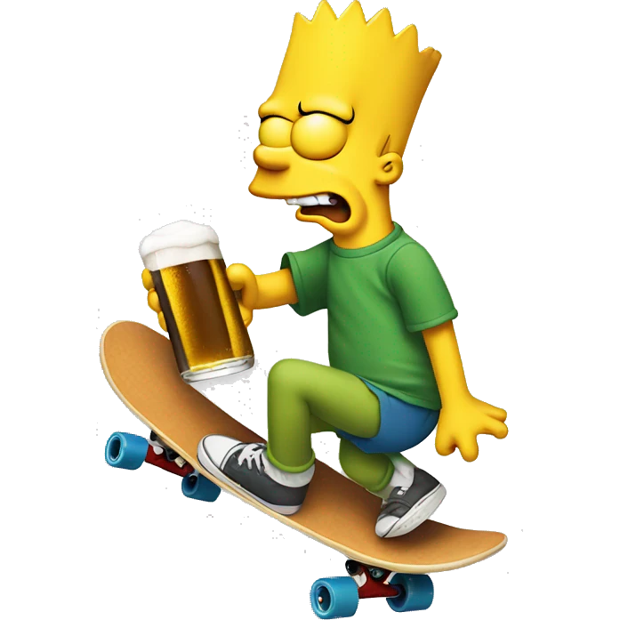 Bart Simpson riding a skateboard with a beer  emoji