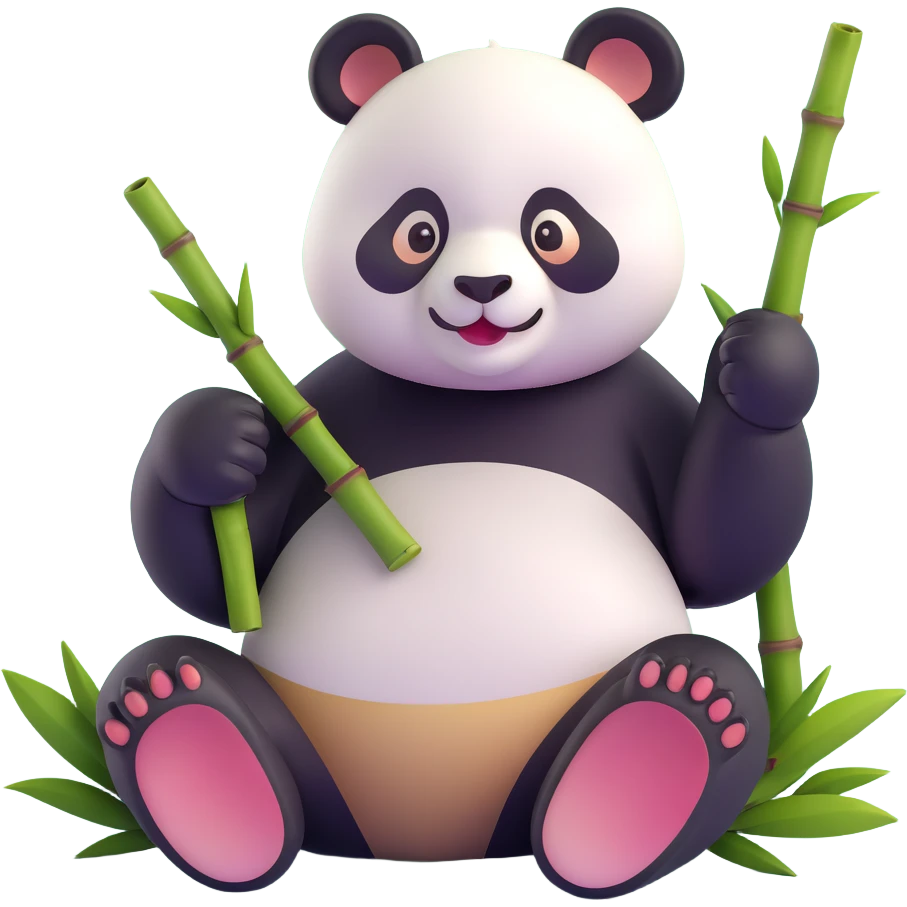 panda eating bamboo in forrest background, close up pose emoji