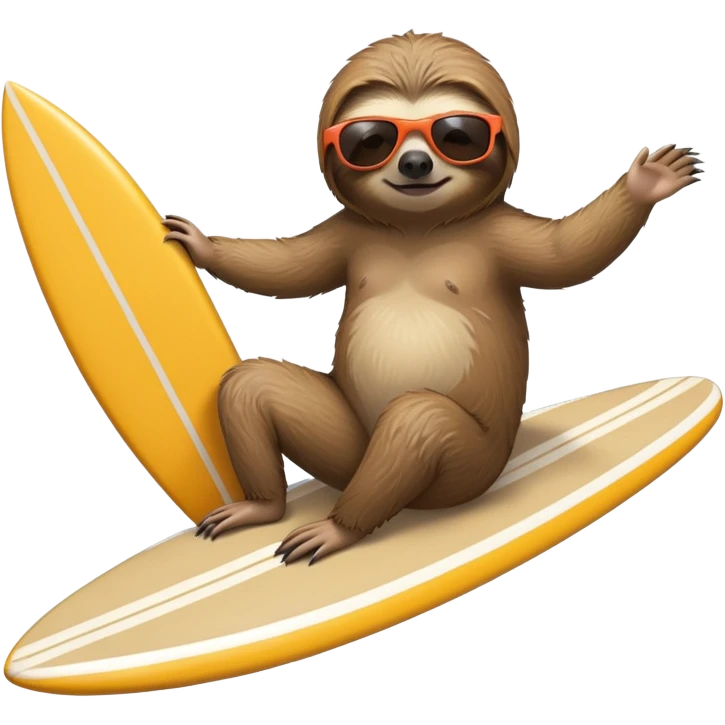 Sloth on a surfboard wearing sunglasses emoji