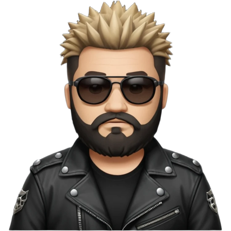 biker gang with black sunglass and rugged and fat guy bearded spicks hair black jacket emoji