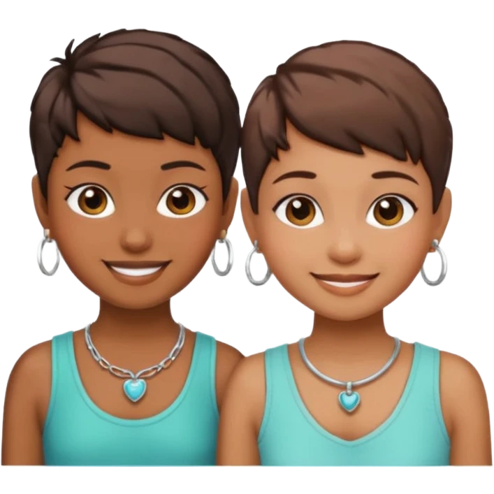 Do two best friend emojis one brown skin one fair skin with pixie cuts with hoop earrings and necklace emoji