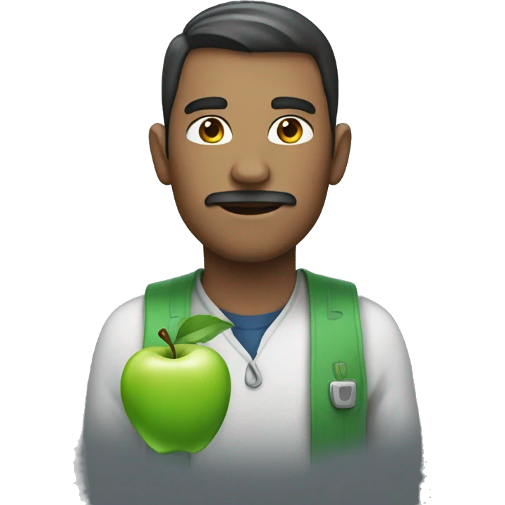 a man with an green apple instead of his heart emoji