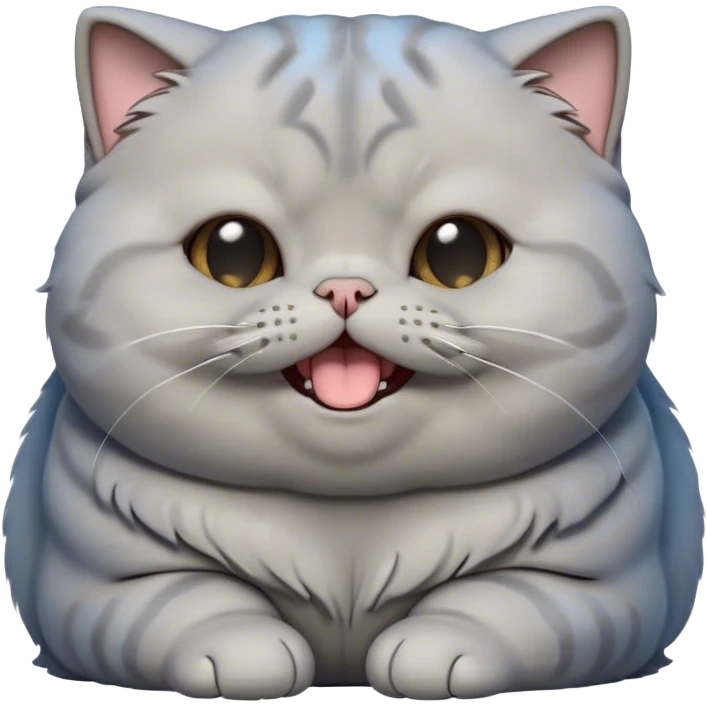 Cinematic Cute Chubby Grey Scottish Fold Cat Portrait Emoji, Head tilted playfully and yawning, round and plump body with sleek soft grey fur and subtle blue undertones, adorable folded ears, Simplified yet adorable features, highly detailed, glowing with a warm, friendly glow, high shine, curious yet calm, stylized with a touch of whimsy, bright and endearing, soft glowing outline, capturing the essence of a mischievous yet loving and lazy kitty with those signature folded ears, so cute it feels like it could stretch out of the screen and cuddle! emoji