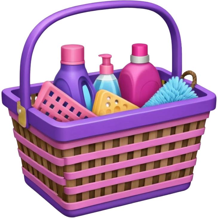 سلة تنظيف خشبية  بأغراض الوانها بنفسجي و وردي emoji