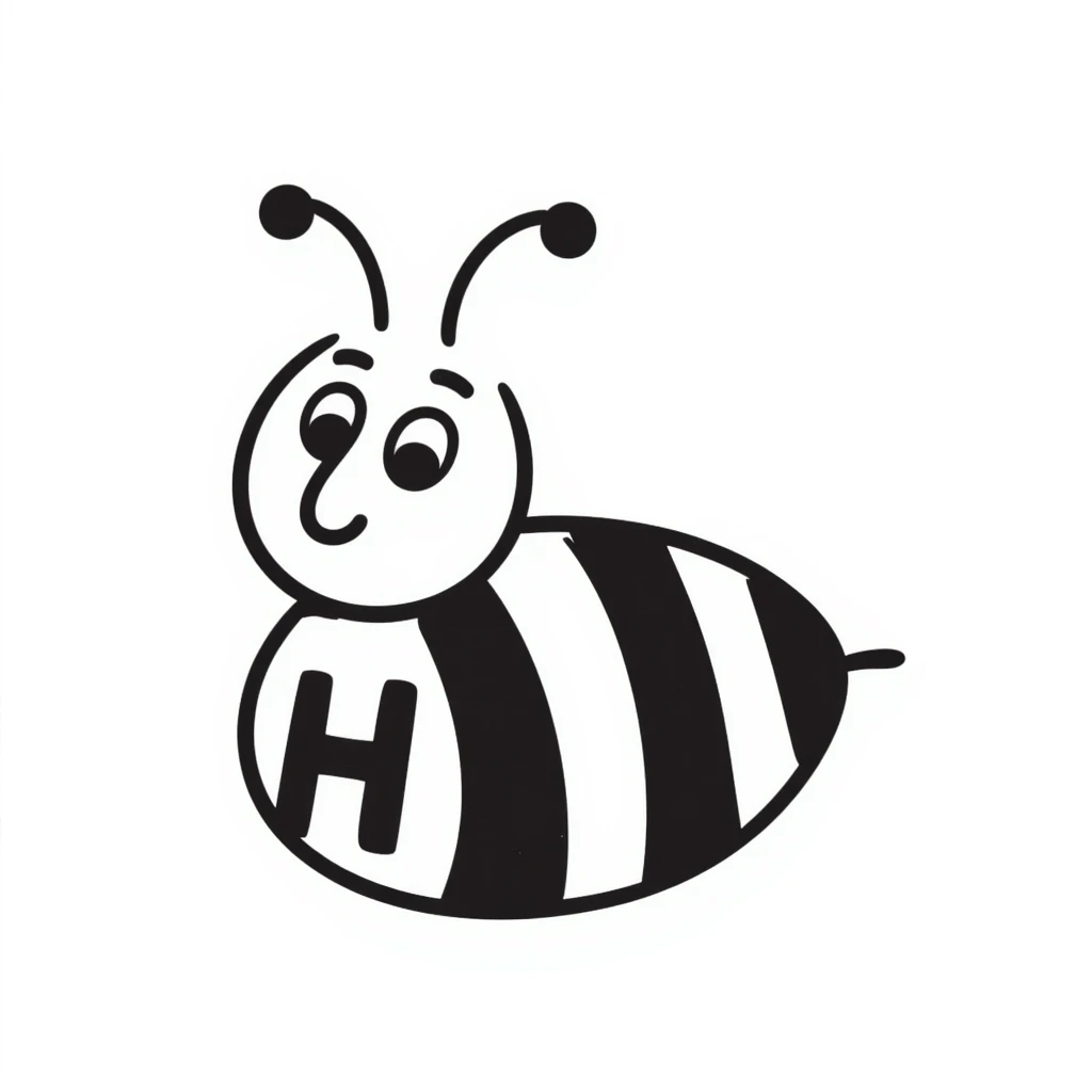 cartoonish honey bee with the letter H, playful expression emoji