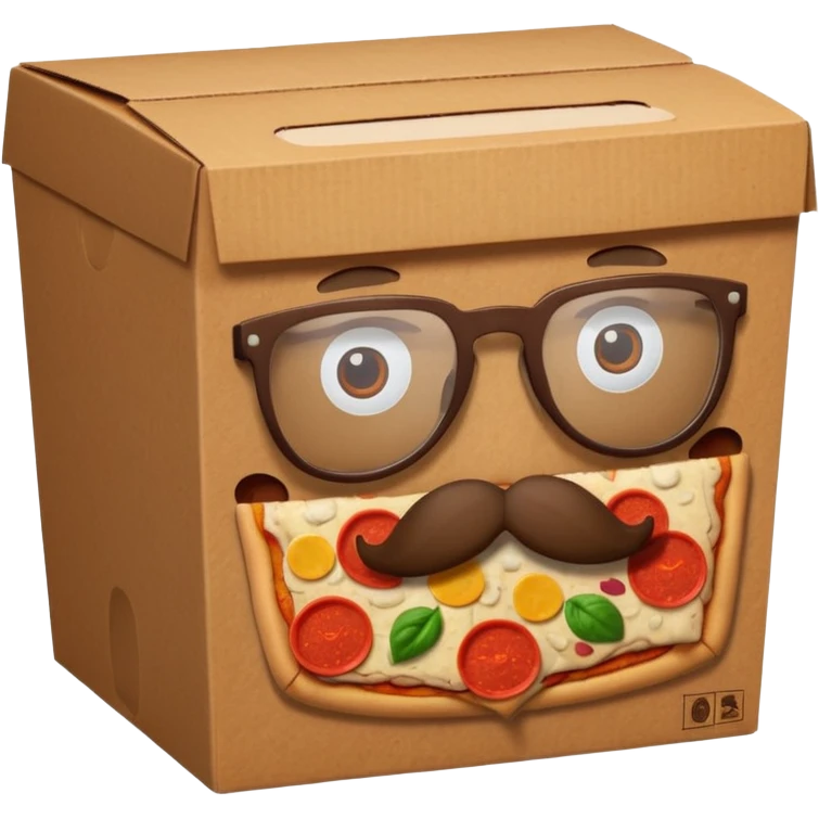 pizza take-out carton with glassess and mustache emoji