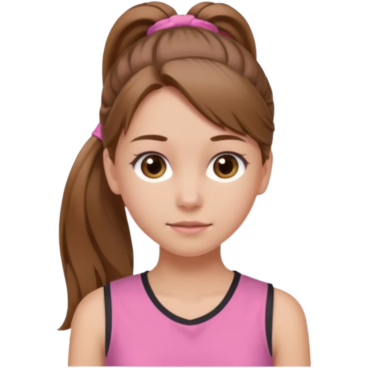 Девушка, светло русые, длинные волосы, собранные в хвост, серые глаза, розовая майка без рукавов  emoji