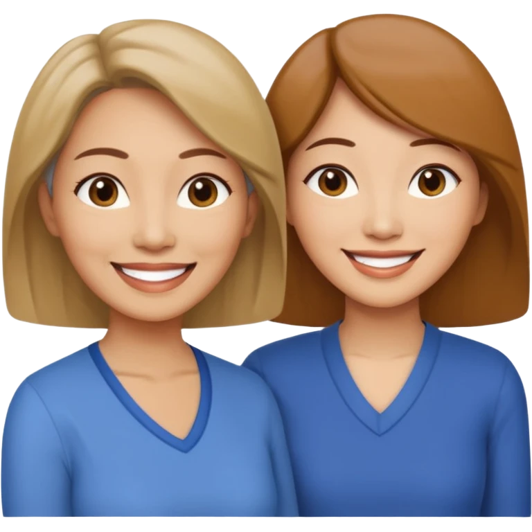 Middle aged light brown skinned woman beside a middle aged asian woman smiling looking young emoji