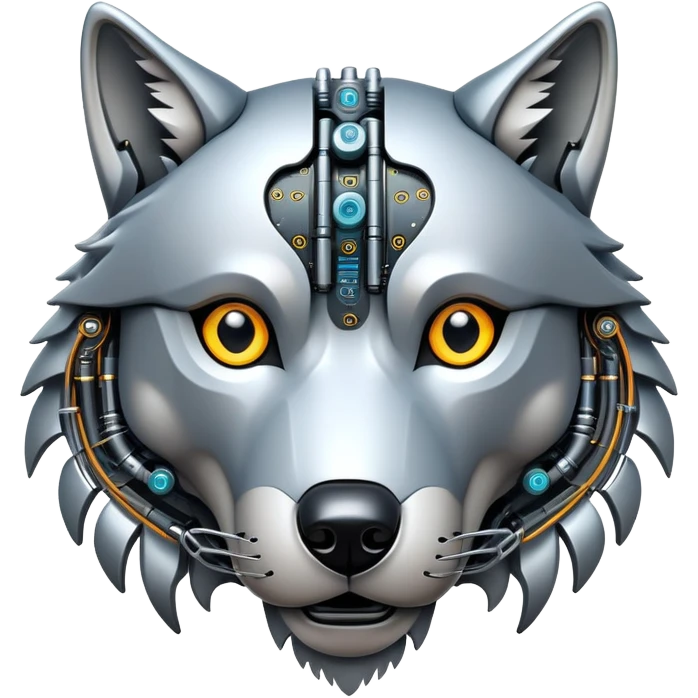 robotic wolf with digital eyes and circuit patterns emoji