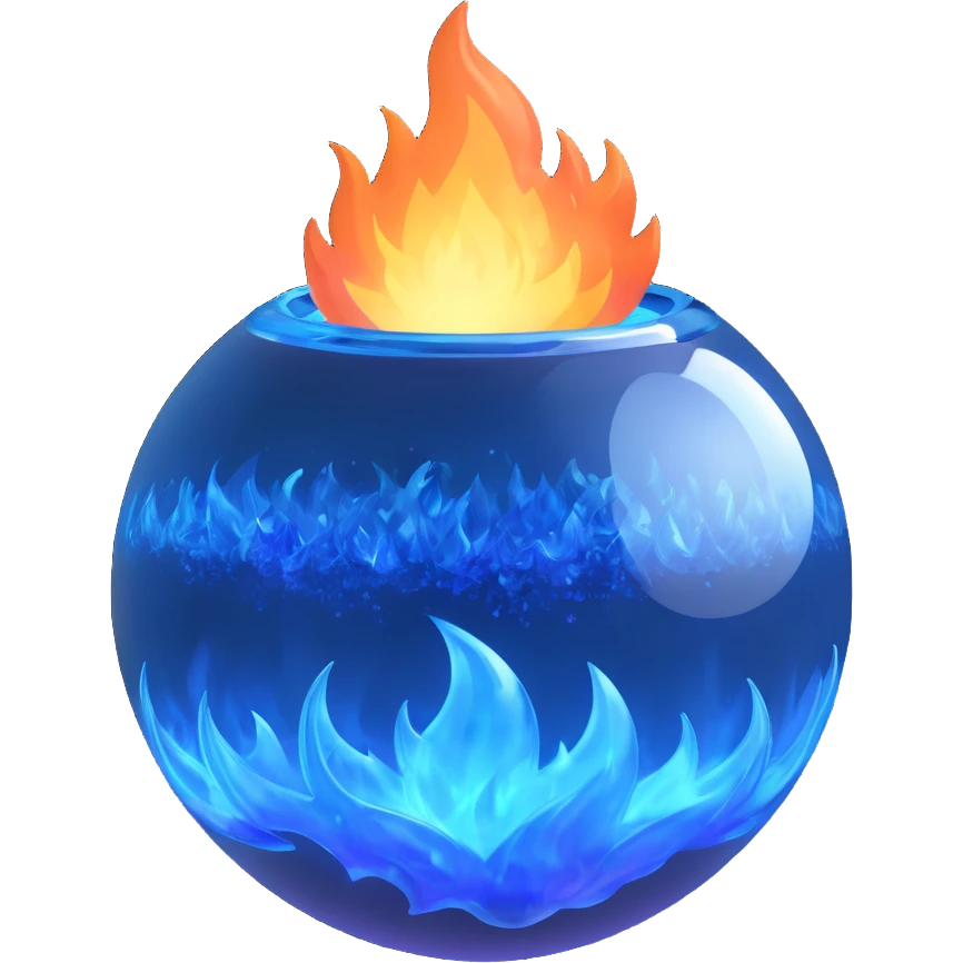 magic ball of blue sparkly fire, intense and luminous, with shimmering blue flames emoji