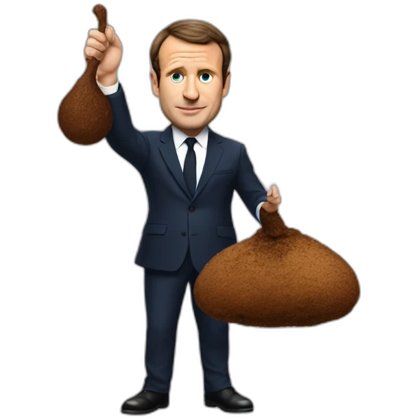 Macron (the french president) holding a turd emoji