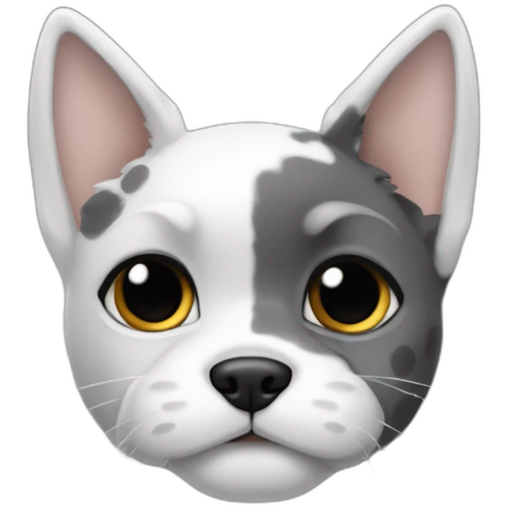 Half of a white cat with black spots and a body attached to it, half of a Schnauzer dog is gray emoji
