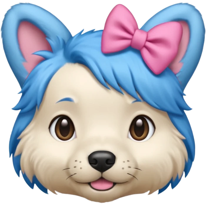 dog with blue hair and pink bow on head and sharp ears emoji