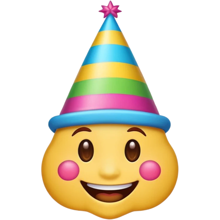 cartoon sticker of a colorful and cheerful party emoji with party hat, no text, suitable for WhatsApp and Instagram emoji