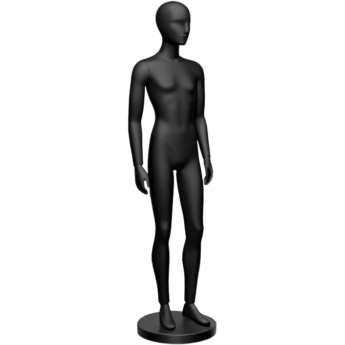 Minimalistic flat vector icon, iOS style, thin black contour on white background. Matte black mannequin in front of in 3D monochrome style. emoji