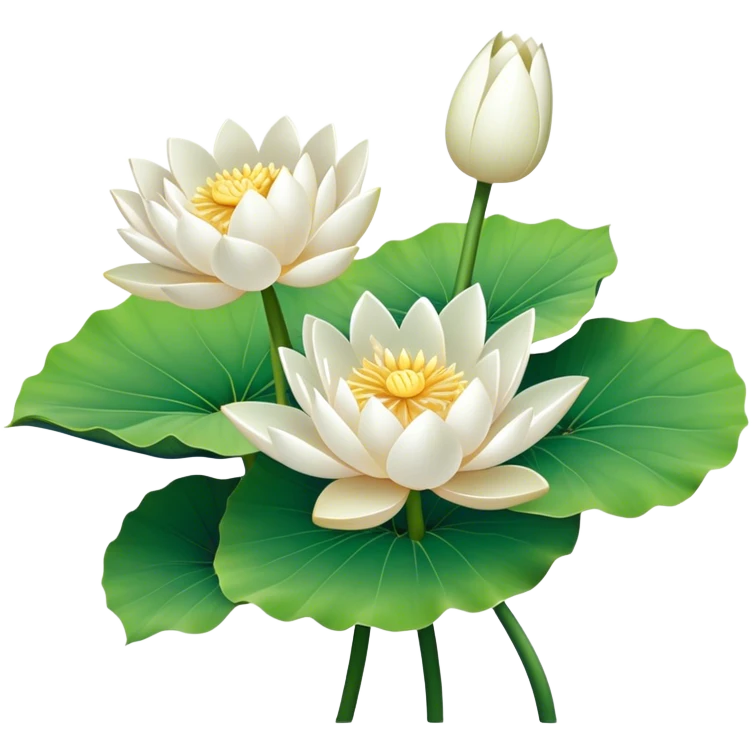 bouquet white Nymphaea lotus,stem, lotus leaf emoji