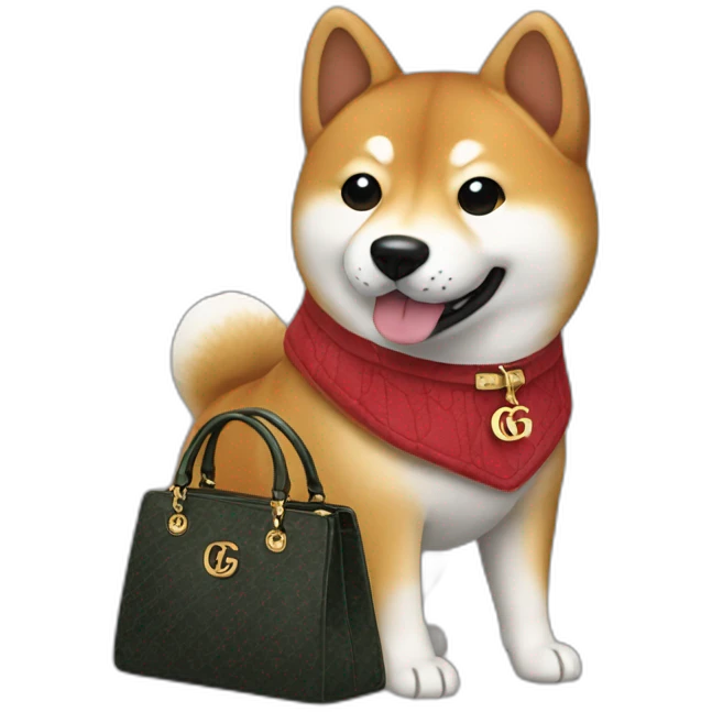 Shiba Inu holding a Gucci handbag emoji