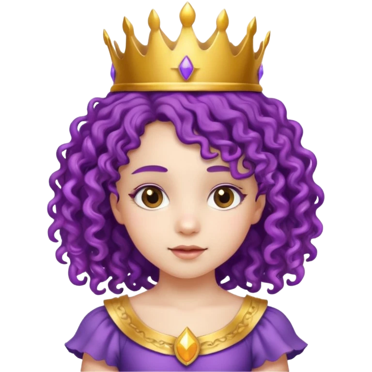 Princesses kid girl, with Gold Crown on purple curly hair, with white dress emoji