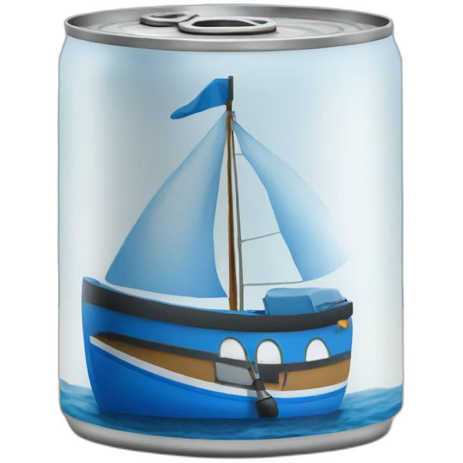 a realistic can with a blue boat emoji