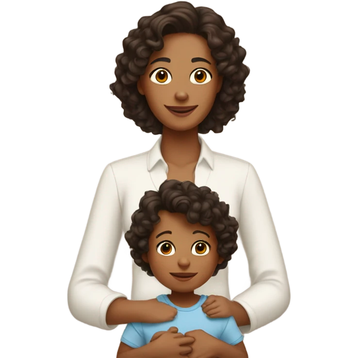mom with tan skin, shoulder length dark brown curly hair and 2 babies one boy and one girl emoji
