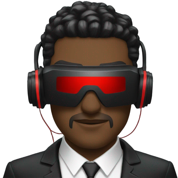 Cyberpunk man wearing black suit, red VR headset emoji