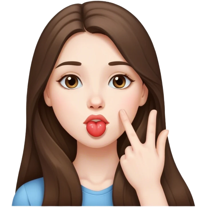  beautiful pale brunette girl with long hair sending an air kiss emoji