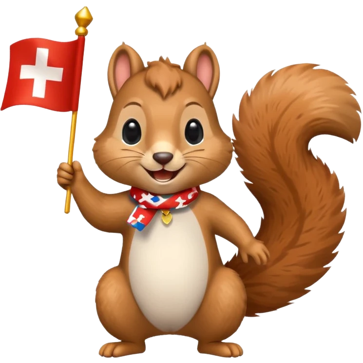 cheerful squirrel celebrating with confetti and holding a Swiss flag, emoji style emoji