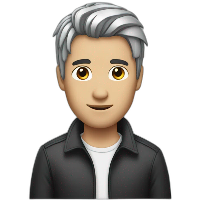man with black hair and silver streak in hair emoji
