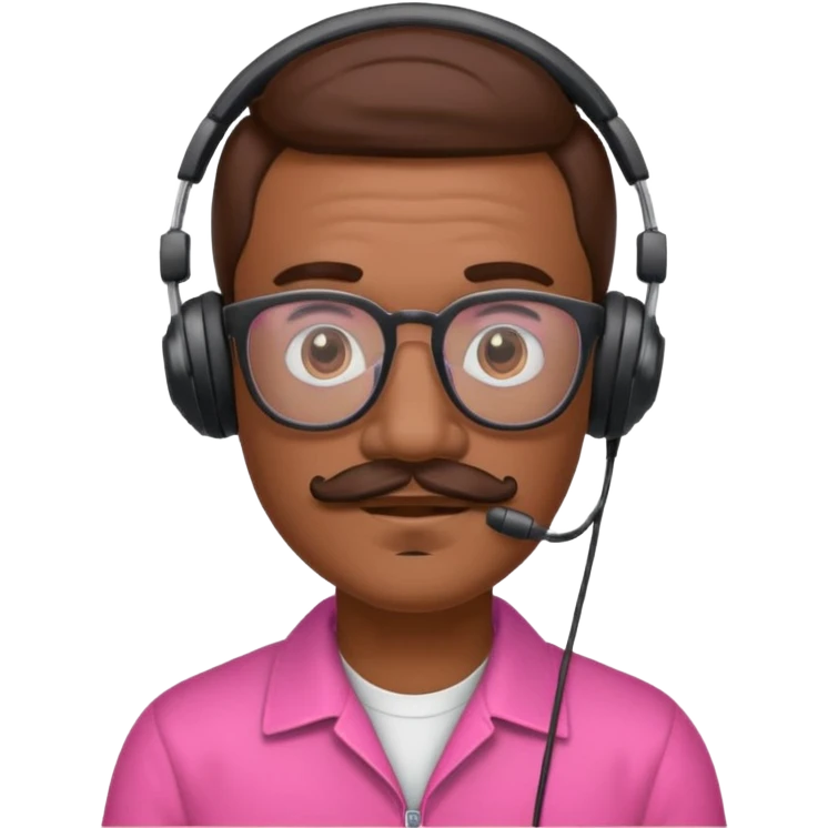 headphone and spectacles, mustached pink man emoji