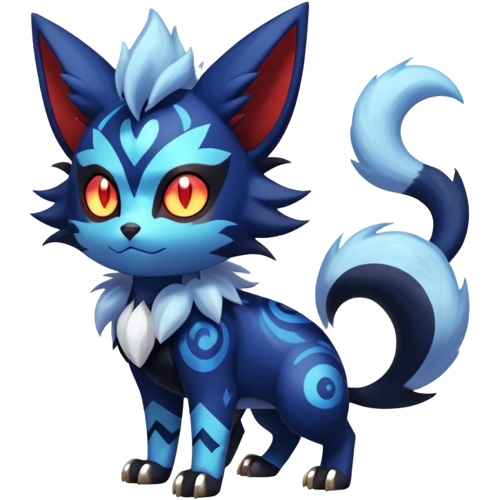 Shiny Evil Exotic Badass Colorful Ethereal Royal Mysterious Gothic Meowstic-Zorua-Litten-Noibat-Pokémon-Fakémon-hybrid-creature (full body) with random pattern-markings emoji