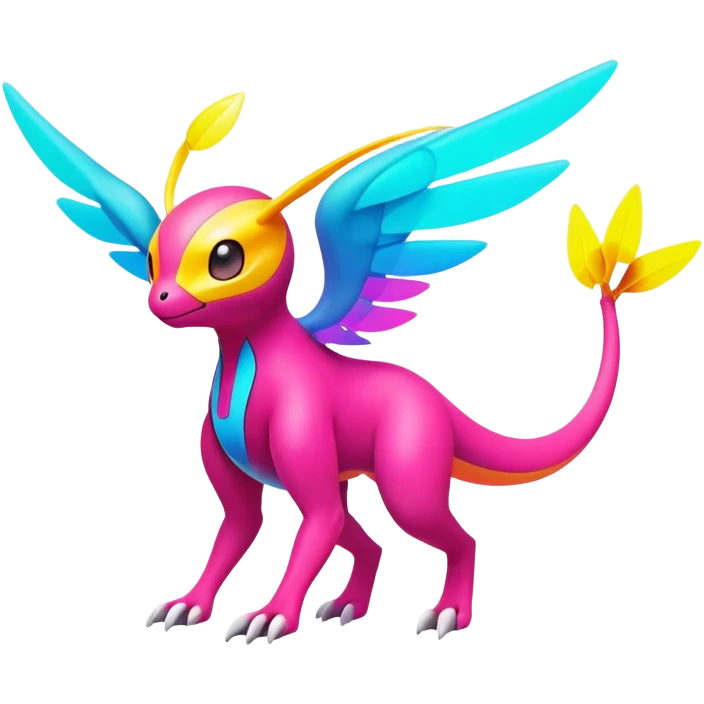 Colorful Neon Colorful Vibrant Colors Flying Futuristic Fakémon-Pokémon-Creature Full Body emoji