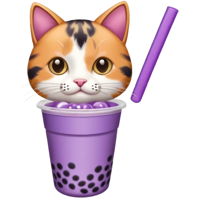 a cat drinking from a mini purple bubble tea cup emoji