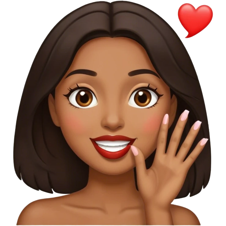 Emoji de uma moça morena com a pela parda cabeleira mandando beijo emoji