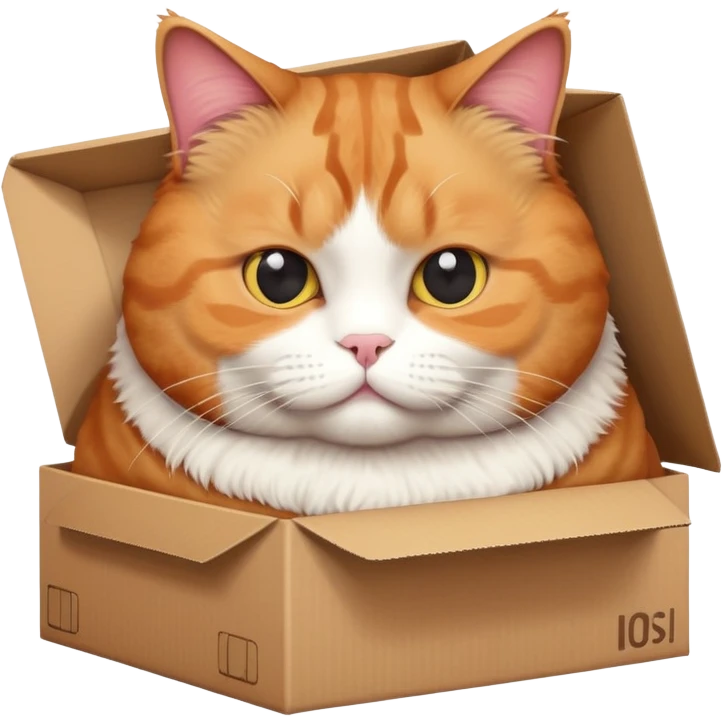 Adorable obese cat trying to fit in a small box emoji