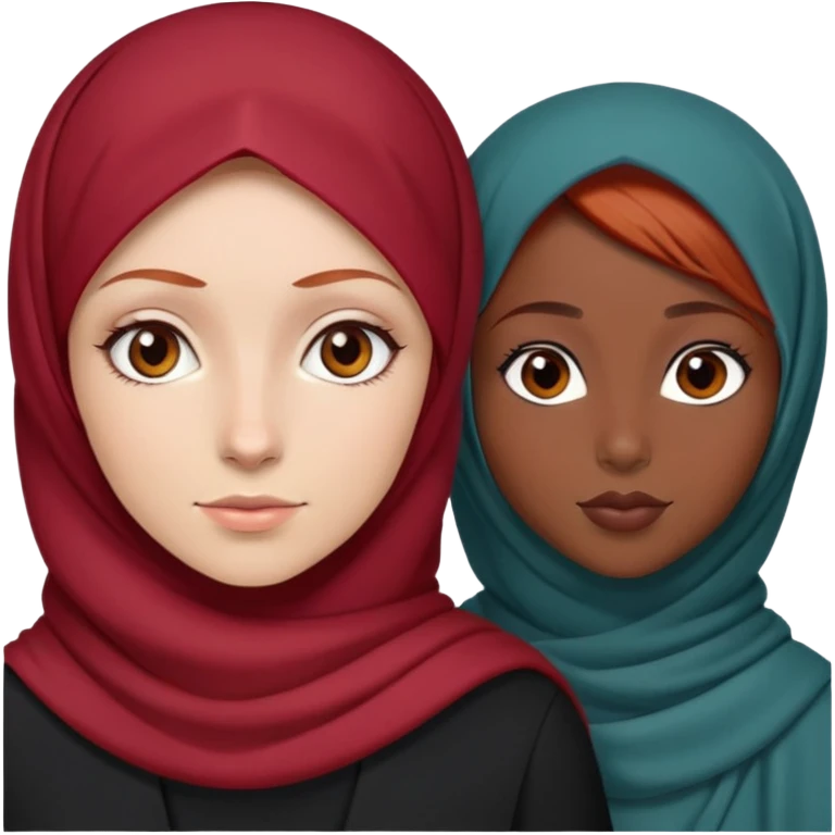 White girl with red hair and brown eyes next to a black girl wearing a hijab  emoji