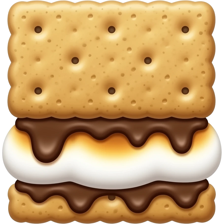 1 piece of chocolate and squashed roasted marshmallow squished between two graham cracker squares emoji