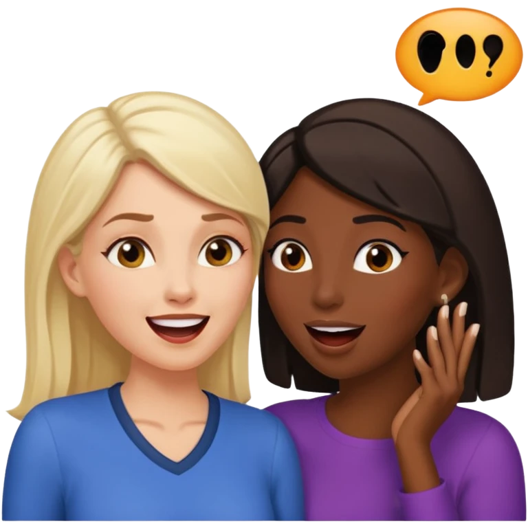 Devious white woman whispers gossip in shocked black woman's ear. emoji