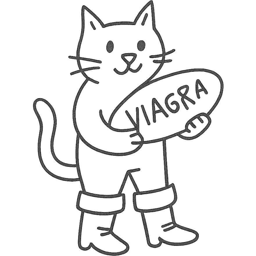 a cat in boots standing on its hind legs and holding a Viagra pill in its front paws emoji