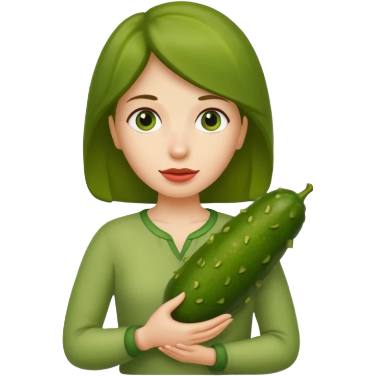 Naked woman holding pickle to chest emoji