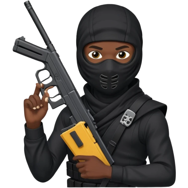 Créame este emoji 🥷🏾 con una glook en la mano y el cargador largo emoji