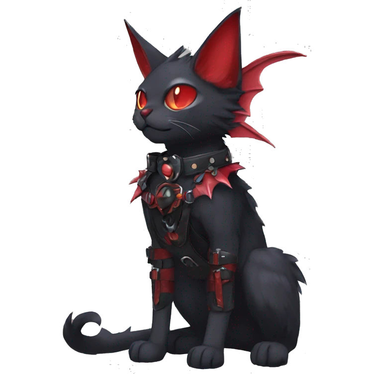 cool edgy black punk red ethereal fantasy nargacuga-bat-cat-Fakemon collar harness full body emoji