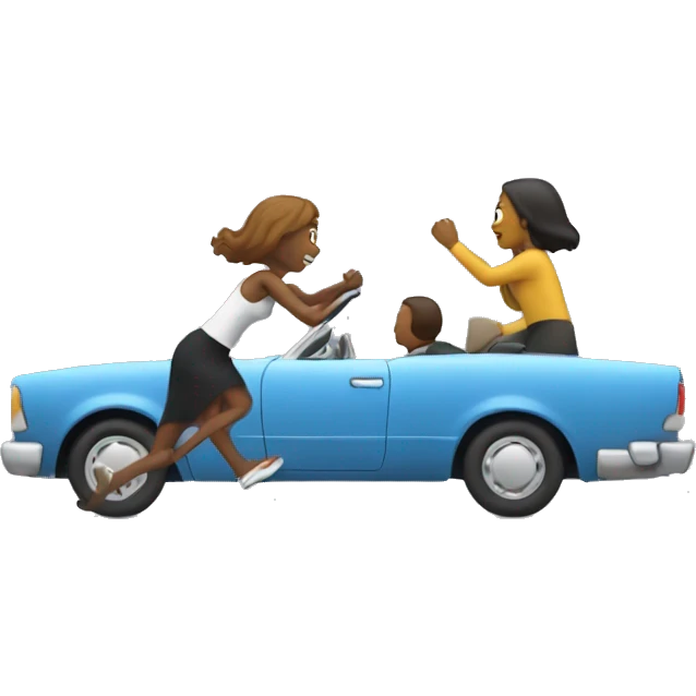 Woman in a car chasing a man outside running emoji